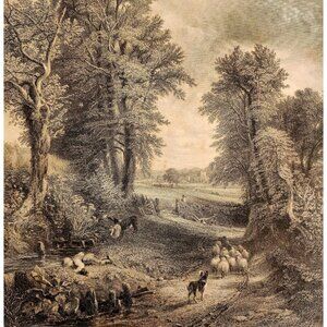 1860s The Corn Field Steel Engraving Victorian Constable Farm Animals DWXX8